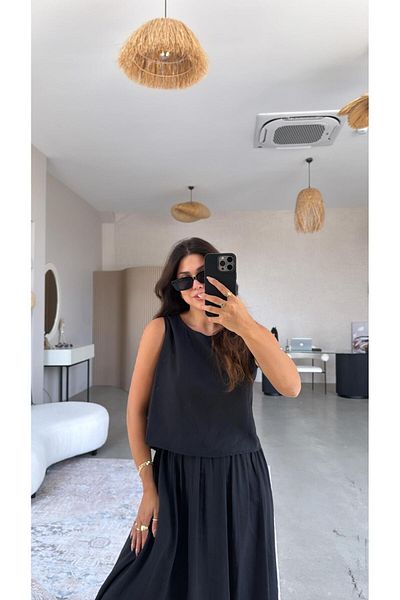 Buket Teke Black Skirt Blouse Draped Suit