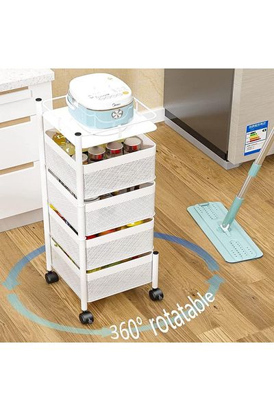 Choice 4-Tier Square Iron Vegetable Basket with Top Shelf, White