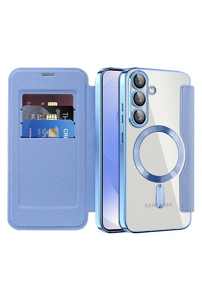 SKYDDAR INNOVATION Husă pentru Samsung Galaxy S25 Plus, SmartMag Book, Magsafe, RFiD, suport pentru carduri, set de autocolante, albastră
