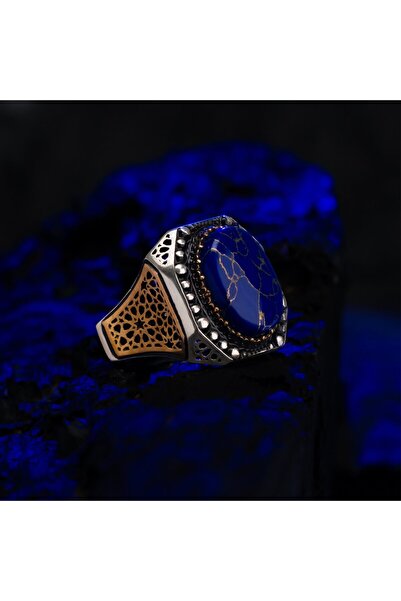 QubbeSilver Lapis Lazuli Taşlı Geniş Kasa 925 Ayar Gümüş Erkek Yüzük