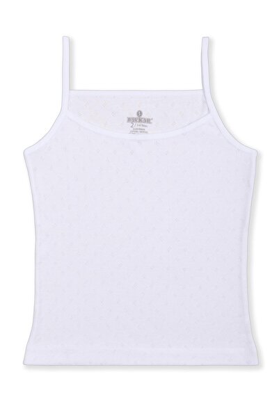 BAYKAR Κοριτσίστικο λευκό βαμβακερό μπλουζάκι με λουράκια με ραβδώσεις 3 τεμαχίων 4062 Λευκό