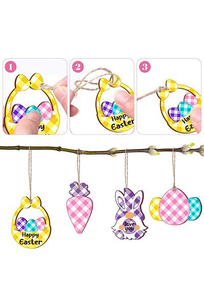Ctxtqtdt Set de 16 decorațiuni de Paște Ctxtqtdt, lemn, multicolor