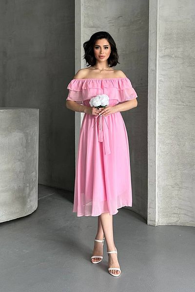 MILANOFOX Ruffled Madonna Collar Chiffon Flight Flight Woven Midi Dress – Lined, Belted, Elastic Waist, Summer