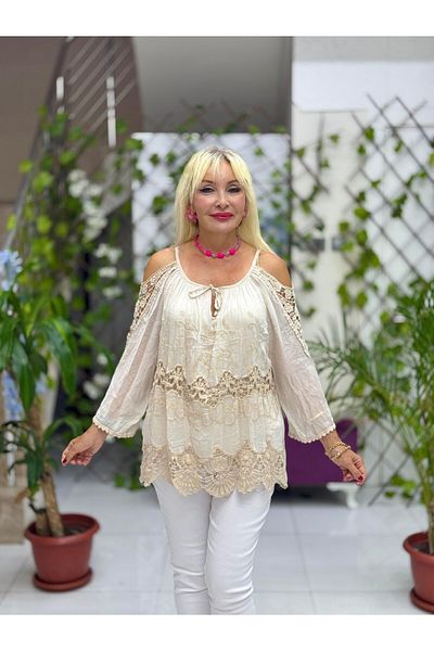 Punta Otantik Nc9740 Italian Silk Blouse Beige