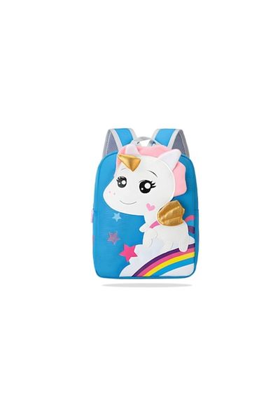 DELPI Ghiozdan Fetite Gradinita/ Calatorie, Design Unicorn, Albastru, 27 x 22 cm