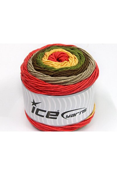 Ice yarns 2×200 جرام. كعكة أران أكريليك بألوان البني والأخضر والأصفر والرمادي...