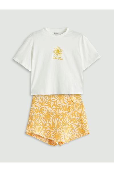 LC Waikiki Lcw Kids Ecru Crew Neck Girls T-Shirt and Shorts Skirt