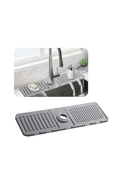DELPI Sink Splash Guard - Silicone Sponge and Dish Detergent Holder, Gray