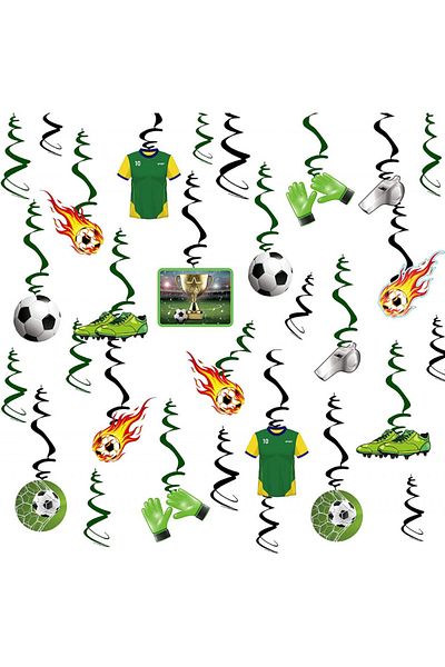 AIBAOBAO Set of 30 spiral decorations, PVC, football theme, multicolor, 14 cm