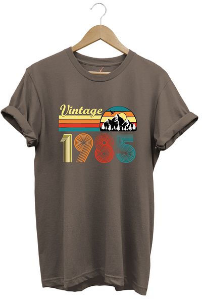 WİDİ Унисекс тениска с ретро винтидж принт от 1985 г. с природна тематика, цветен щампован мотив, 100% памук, стандартна кройка