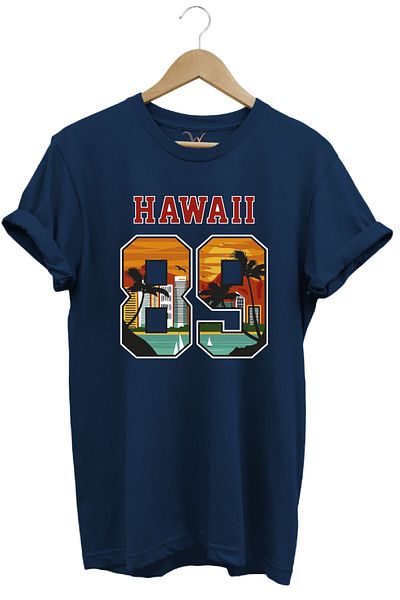 WİDİ Μπλουζάκι Hawaii 89 Sunset Palm and Sailboat με στάμπα 100% βαμβάκι Unisex Regular Fit