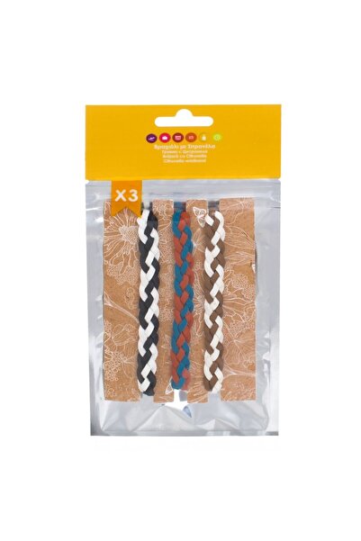 OEM Set of colored bracelets with citronella, white with brown, petrol, white with black, 3 pieces, knit