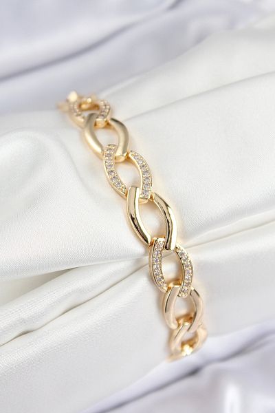 Clariss Brass Zircon Stone Chain Model Gold Color Women's Bracelet