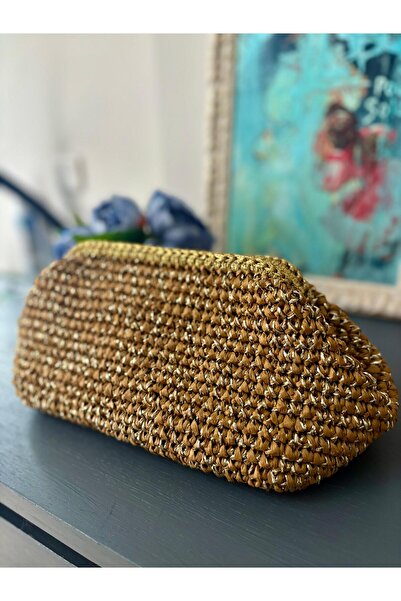 UNİCORNS Hasır Çanta, Simli Hasır El Çantası, Simli Clutch, Hasır Clutch, Bur...