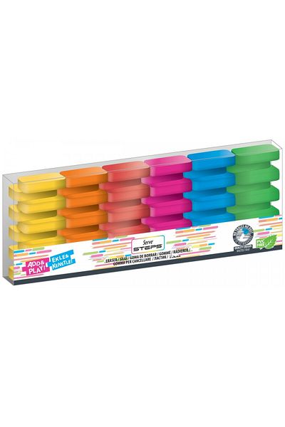 Herlitz Eraser Steps, Color Fluorescent, Material Rubber, Set of 6 in Blister