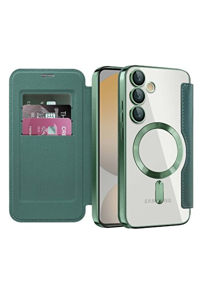 SKYDDAR INNOVATION Θήκη για Samsung Galaxy S24 FE, SmartMag Book, Magsafe, RFiD, Θήκη καρτών, σετ αυτοκόλλητων, Πράσινη