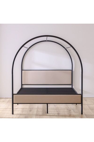 Danube Home Cassie 160x200 Metal Arch Canopy Bed-Black & Cream