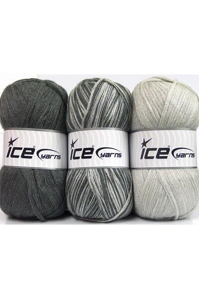 Ice yarns (3 قطع 100 جرام) عبوة من 3 قطع من BABY OMBRE باللون الرمادي، الفاتح