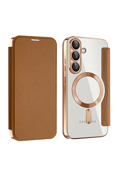 SKYDDAR INNOVATION Θήκη για Samsung Galaxy S25 Plus, SmartMag Book, Magsafe, RFiD, Θήκη καρτών, σετ αυτοκόλλητων, καφέ