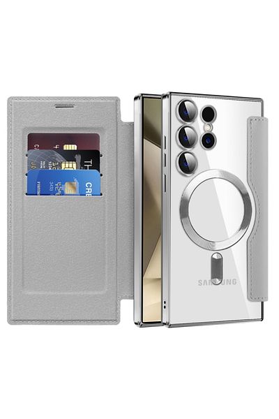 SKYDDAR INNOVATION Case for Samsung Galaxy S24 Ultra, SmartMag Book, Magsafe, RFiD, Card Holder, sticker set, Gray