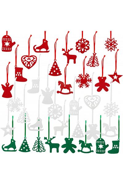 Naler Set of 36 Christmas decorations, felt, red/white/green