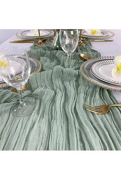 DELPI Table Runner, 90 x 400 cm, Soft Material, Washable, Polyester, Green