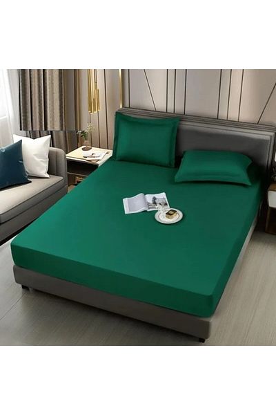 Kotonia Home cuvertură de pat elastică - tricotată, bumbac, verde brad, 100x200+30 cm