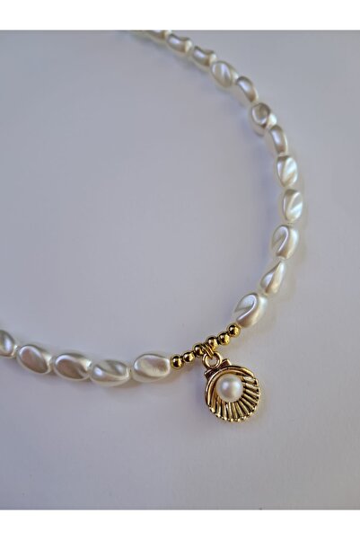 Çelik İncili gold boncuk kolye