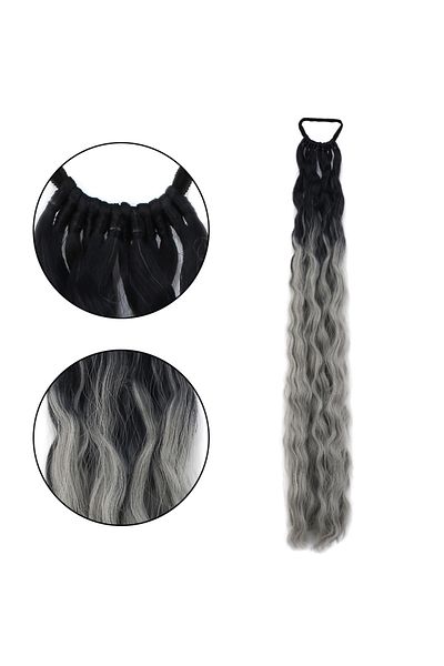 Mina Peruk Rubber Buckle Ponytail Fluffy Afro Wavy - Black / Gray Ombre
