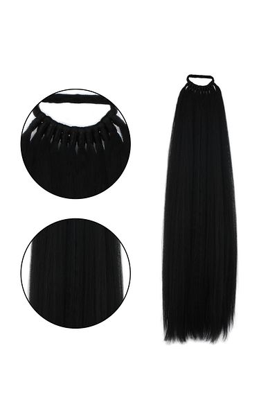 Mina Peruk Rubber Buckle Ponytail Straight - Black