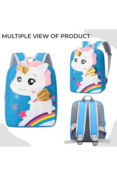 DELPI Ghiozdan Fetite Gradinita/ Calatorie, Design Unicorn, Albastru, 27 x 22 cm