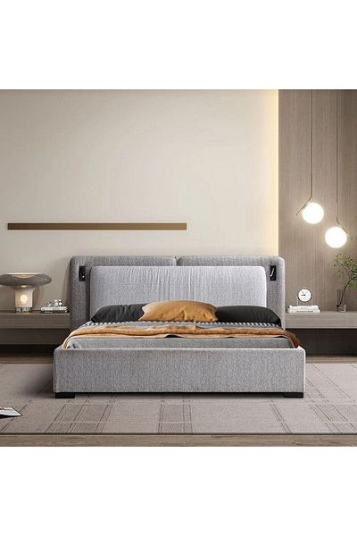 Danube Home Maison 160X200 Upholstered Queen Bed - Light Grey /Dark Grey