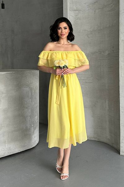 MILANOFOX Ruffled Madonna Collar Chiffon Flight Flight Woven Midi Dress – Lined, Belted, Elastic Waist, Summer