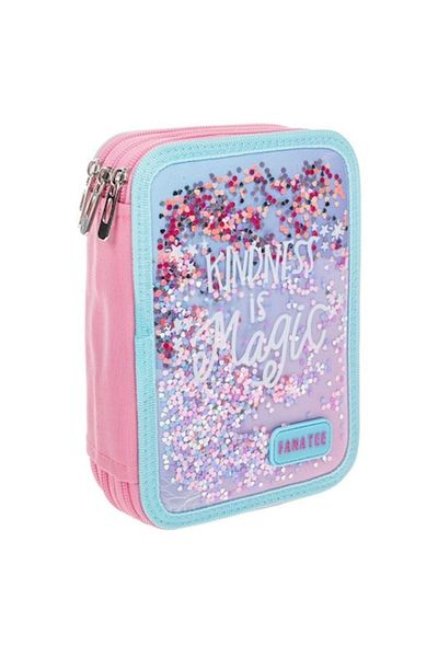 OEM Triple Fitted Pencil Case Pink Confetti 'Kindness is Magic' 15x6x21cm, Fanatee