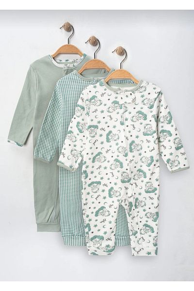 Baby Wings Unisex Baby Patterned Zippered 3-Piece Jumpsuit 9-12-18 Months 3-Piece Cotton 3 Pieces