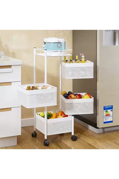 Choice 4-Tier Square Iron Vegetable Basket with Top Shelf, White