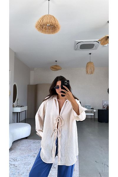 Buket Teke Beige Premium Tie-Up Shirt Blouse
