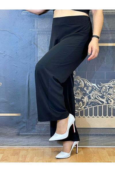 Yeşilmoda Loose Trousers,Women'S,Black.Crepe Fabric,Semi-Lined,Summer,High Waisted,Lycra Pants Waist,Casual