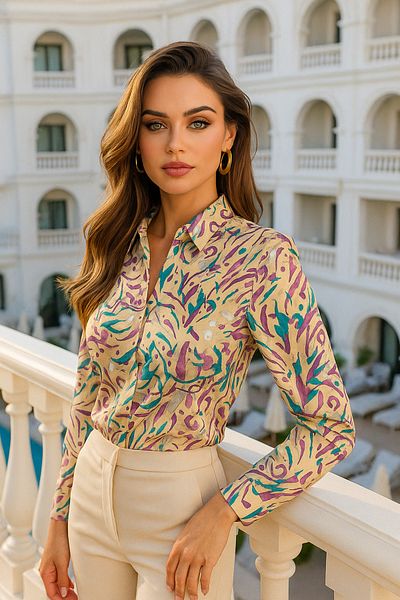 Rich Cămașă Slim Fit Trend pentru damă cu model - Cămașă Desing cu detaliu cu nasturi ascunși