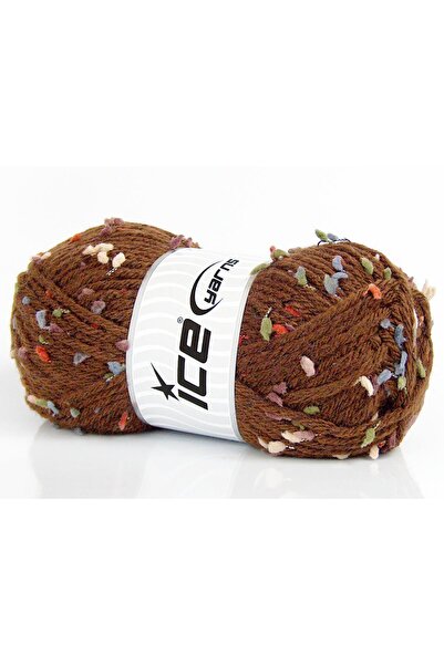 Ice yarns 4x100 جرام. صوف سنودروب، أكريليك بني فاخر للشتاء، صوف، منقط، سميك جدًا