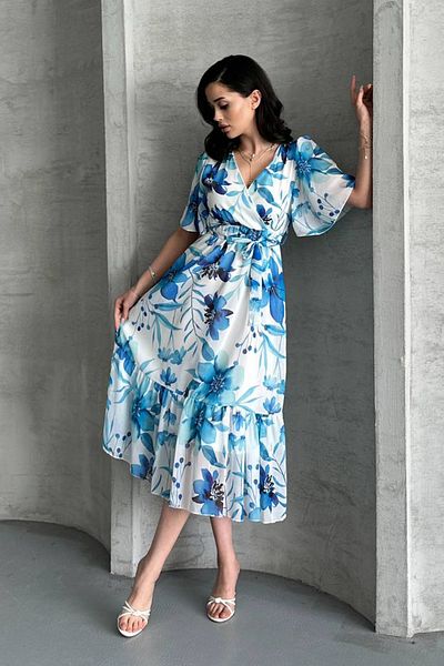 MILANOFOX Rochie din șifon cu decolteu dublu cu modele florale – rochie de vară pentru femei, căptușită, cu centură