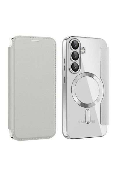 SKYDDAR INNOVATION Case for Samsung Galaxy S25 Plus, SmartMag Book, Magsafe, RFiD, Card Holder, sticker set, Gray
