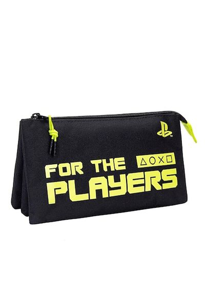 OEM Flat Pencil Case Black Lime Green Fluorescent Playstation 23x12cm