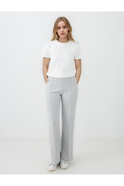 Jimmy Key Gray Melange High Waist Elastic Waist Regular Leg Knitted Trousers
