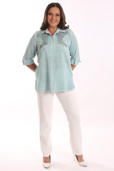 Metpoint Πουκάμισο Tie-Dye με στάμπα Trend42plus Plus Size Mint Stone