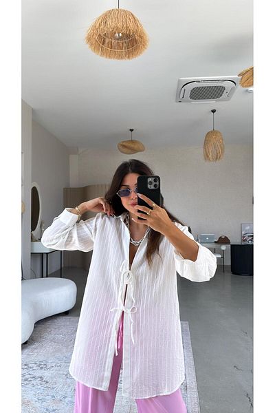 Buket Teke White Premium Tie-Up Shirt Blouse