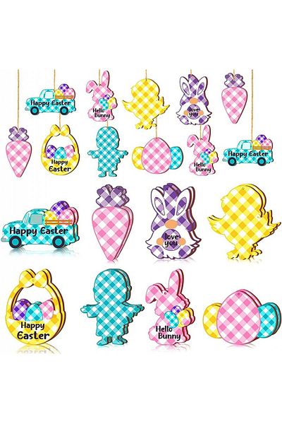 Ctxtqtdt Set de 16 decorațiuni de Paște Ctxtqtdt, lemn, multicolor