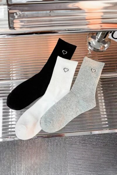 Hitit Socks Дамски 6 чифта тенис чорапи с високо качество и сърцевиден детайл, черни, бели и сиви