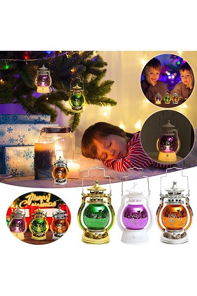 Heimanba Set of three Christmas lanterns, LED, multicolor, 12.5 x 7.5 cm