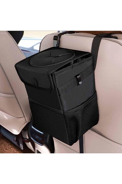 Saharaz Waterproof Car Trash Can with Lid,Portable Foldable,Side Pockets &Leakproof Liner,for Backseat,Floor